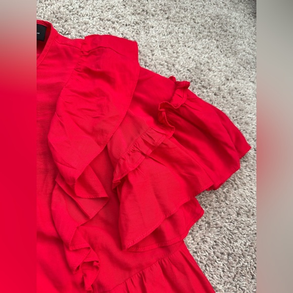 Who What Wear Red Flutter Sleeve Babydoll Red Dress - Picture 4 of 9